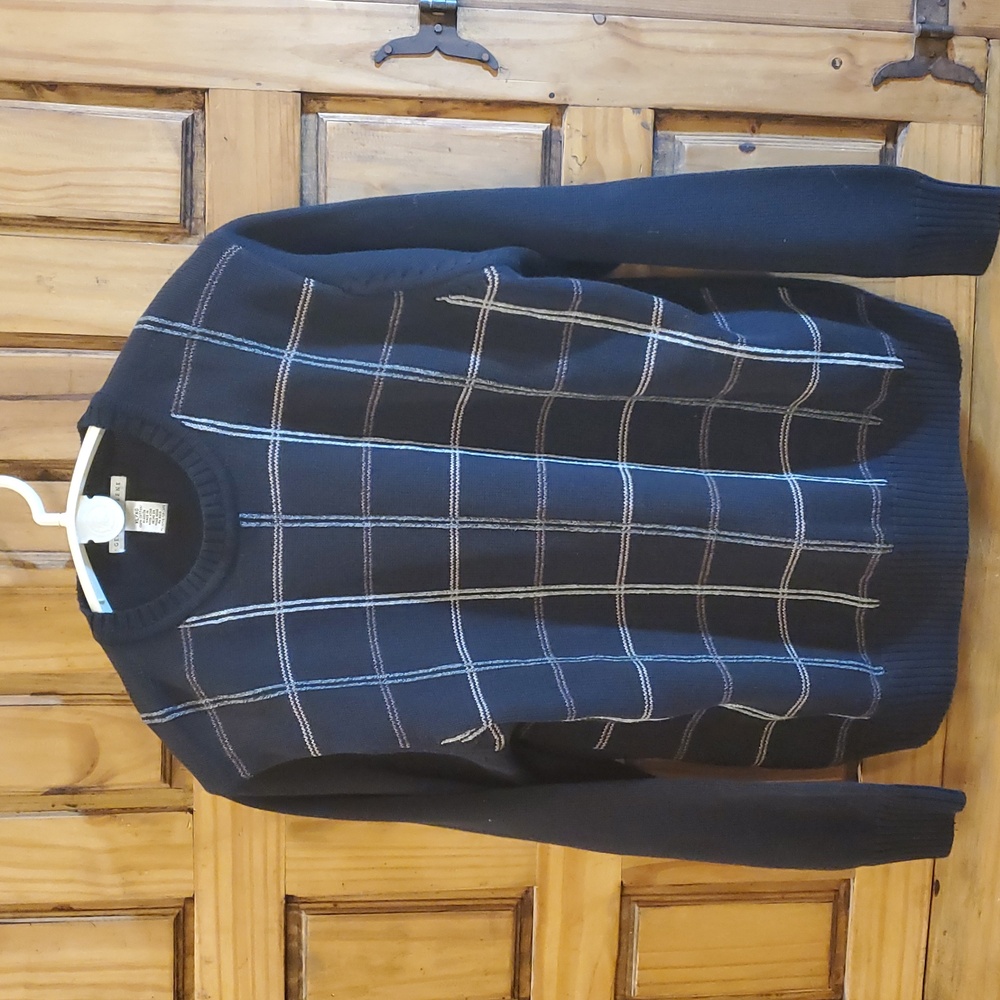 Geoffrey Beene XL Black Men's Sweater Grid Pattern